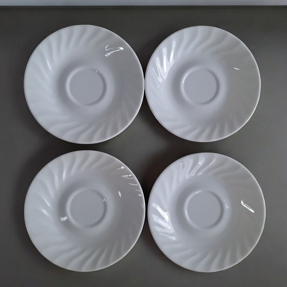 Corelle Corning Saucer Plates White Swirl Pattern Set of 4 Replacement Lot‎